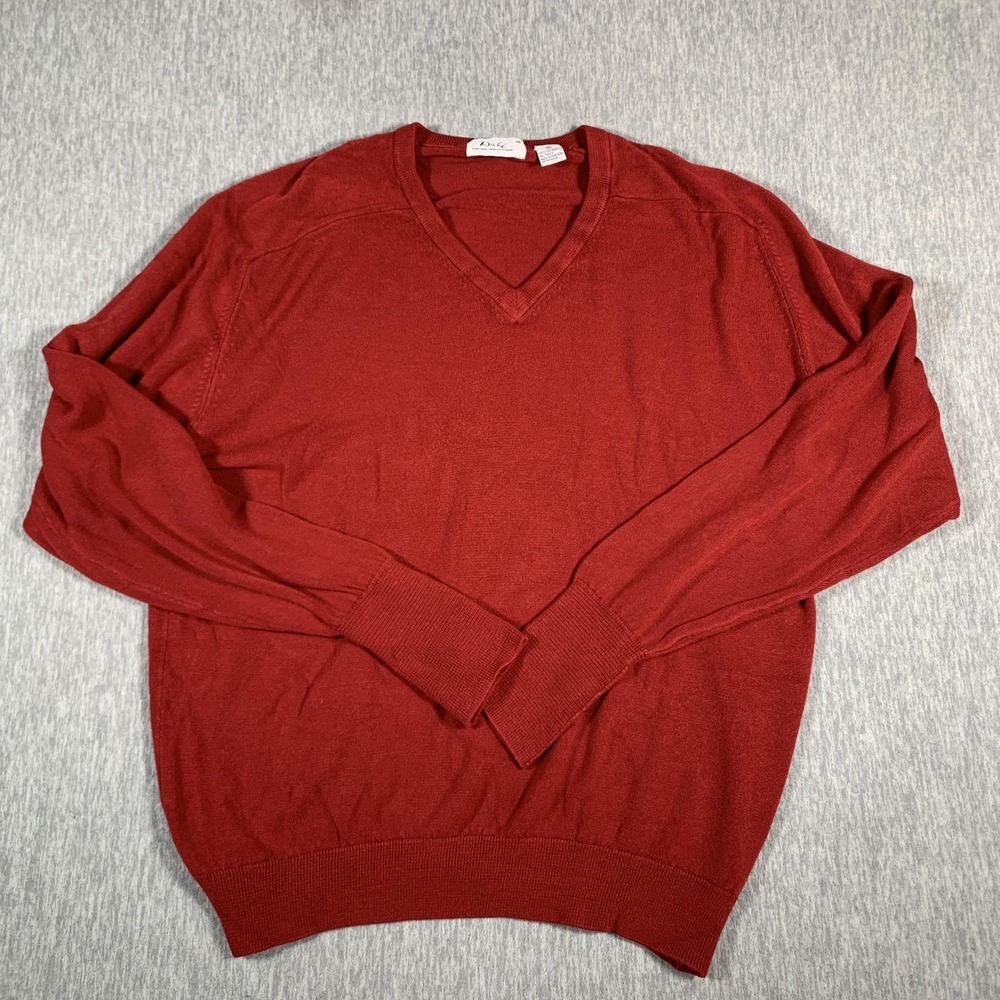 Dache Sweater Mens XL Red V Neck Acrylic Knit Pullover Lightweight Long Sleeve